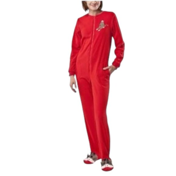 Nick & Nora Sleepwear Size Large Sock Monkey One Piece Footed Red Pajama Onesie - Picture 1 of 8